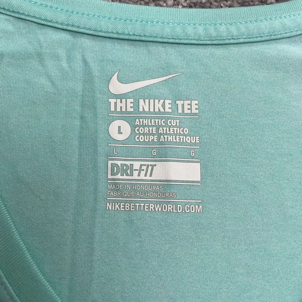 The Nike Tee Dri-Fit Graphic T-Shirt Womens Large Green V-Neck Active Athletic